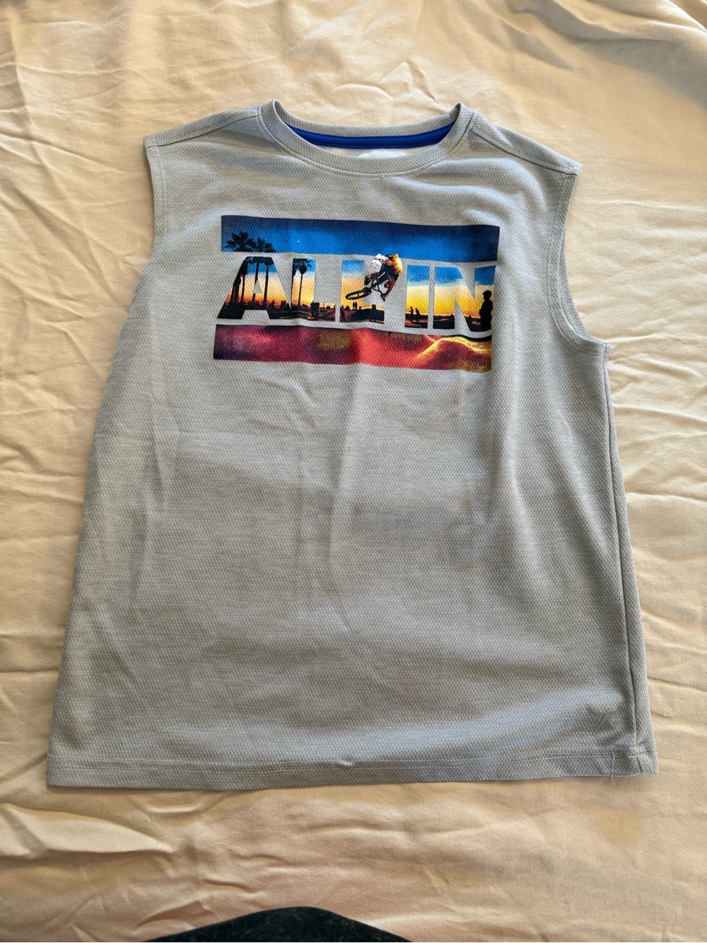 Old Navy Active Cream Tank with Blue Trim